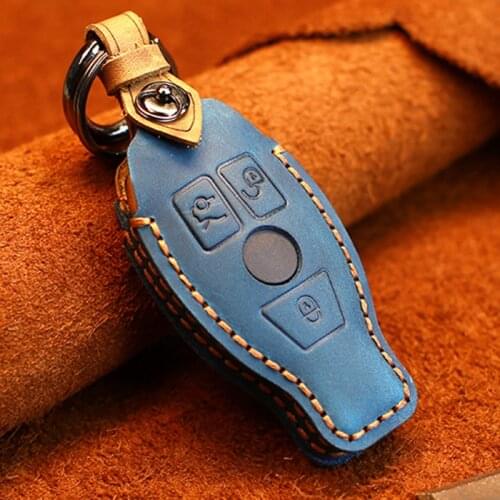 Crazy horse leather car Key case cover for Mercedes Amg W203 W210 W211 W204 C E S Cls Clk Cla Slk key ring fob car styling