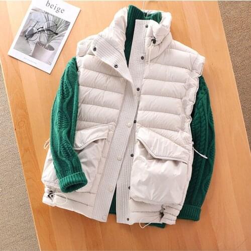 Lightweight Down Vest 2020 Autumn Winter Stand-up Collar Down Womens Vest Drawstring Design Elastic Adjustment Warm Jackets