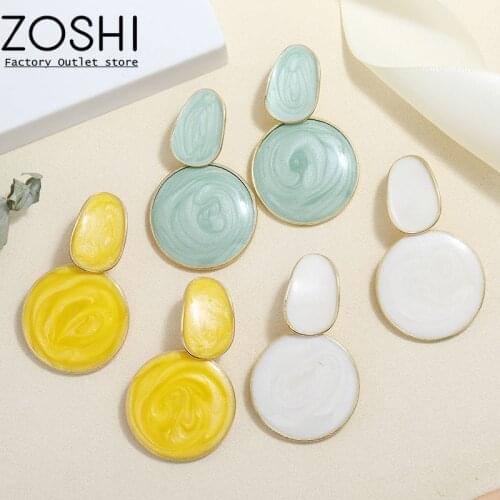 Minimalistic Dangle earrings Fashion Alloy Oval Shape Enamel Drop Earrings For Women Bohemian Female Jewelry Wedding Accessories