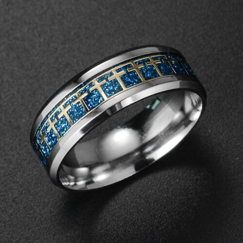 Mens Bible Cross Ring 5 colors to choose stainless steel fashion prayer mens jewelry US size #6-#12