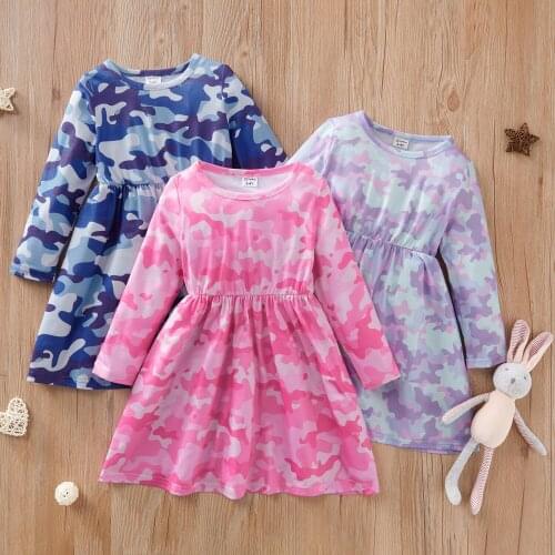 PatPat 2021 New Spring Toddler Girl Camouflage Dress for Kids Girl Long-Sleeve Dress Clothes