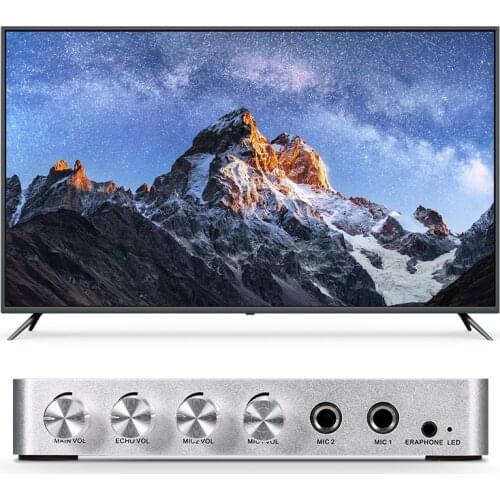 KM200 Karaoke Sound Mixer Portable Digital Stereo Audio Echo System 4K/2K Karaoke Amplifier with Dual Microphone for PC