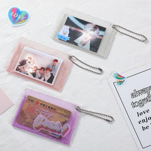 PVC Korean Shiny Transparent Creidt Card Holder Wallet Case for Girls Women Pvc Protective Student ID Bus Card Holder Cover Bag