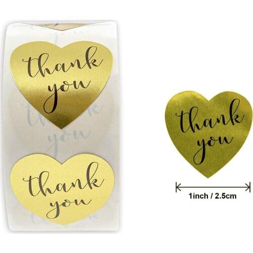 Qiduo Wholesale 500pcs/roll gold heart thank you stickers love stationery stickers seal label handmade stickers Custom stickers