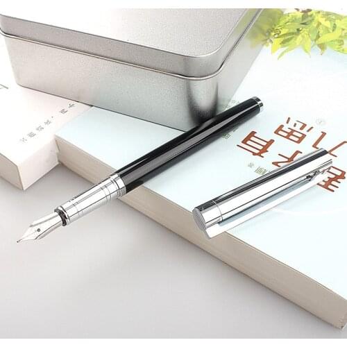 Luxury 126 black ang Silver Stainless Steel Fountain Pen Medium 0.5 Nib School Office Name Ink Pens Gift Stationery