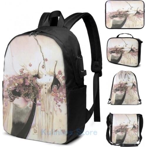 Graphic print yoshitaka amano vampire hunter D bed of roses USB Charge Backpack men School bags Women bag Travel laptop bag