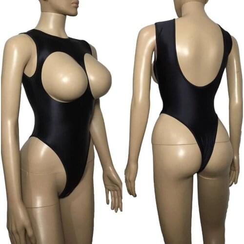 Sexy Shiny Spandex Cupless Crotchless Teddy Thong Leotard Open Breast Bodysuit Lingerie Jananese Style Erotic Swimwear