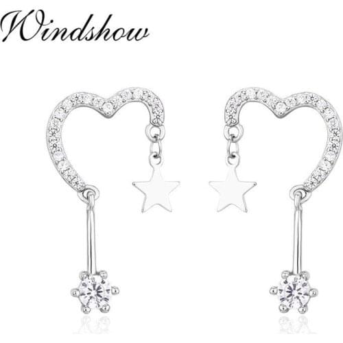Cute 925 Sterling Silver Heart And Star Charm Stud Earrings For Women Girls Kids Jewelry Aros Aretes Orecchini