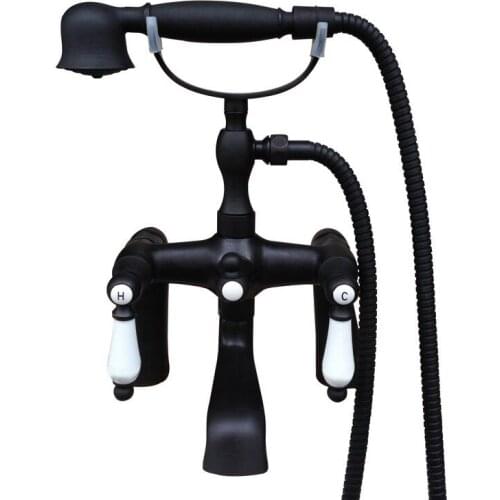 Bathroom Black Oil Rubbed Bronze Clawfoot Tub Faucet Mixer Tap w/ Handshower Ceramic Handles - Deck Mount atf505