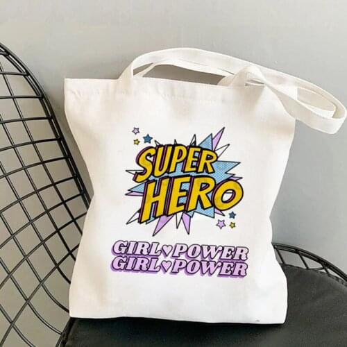 Shopper super hero Girl Power Kawaii Bag Harajuku women Shopping Bag Canvas Shopper Bag girl handbag Tote Bag Shoulder Lady Bag