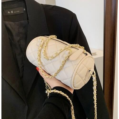 Beibao texture single shoulder hand-held cylinder bag women 2021 new fashion Lingge chain hand-held messenger bag