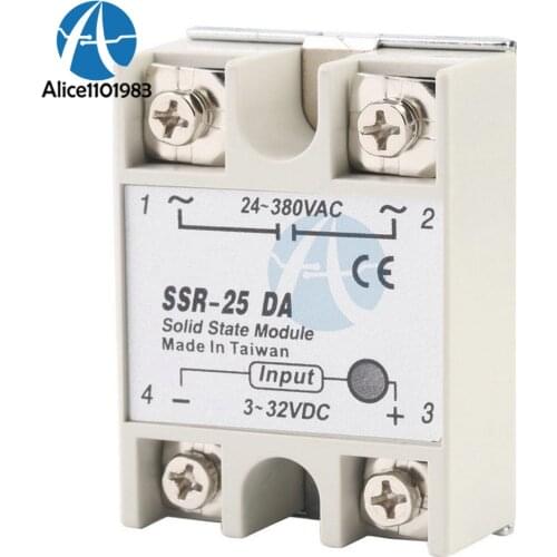 Solid State Relay SSR-25DA 3-32V DC to 24-380V AC 25A Current 250V Working Voltage White Solid State Relay