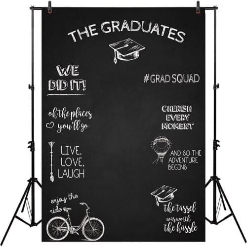 Vertical Photographic Background Celebrating Graduation Backdrops for Students Blackboard Bachelor Cap Vinyl Cloth