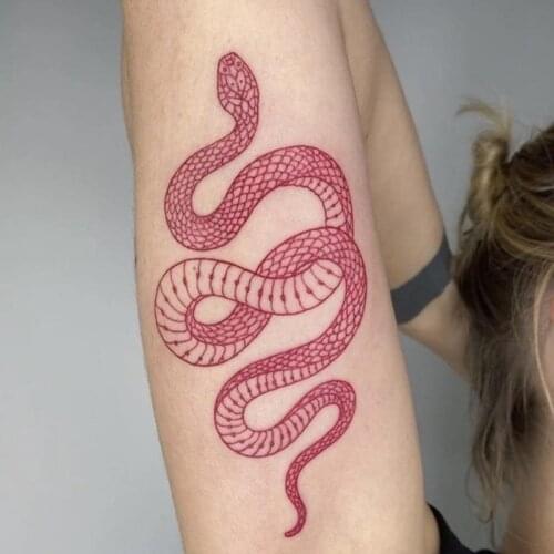 Big Size Red Snake Waterproof Temporary Tattoo Stickers For Women Men Body Art Waist Decals Fake Tatto