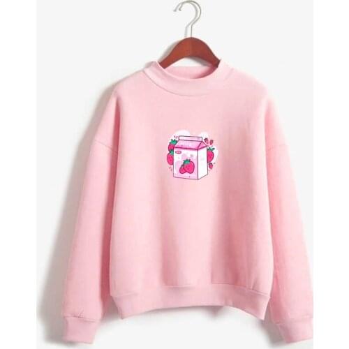 Japanese Strawberry Milk Pink Harajuku hip-hop ulzzang korean style Cartoon print Summer fashion Sweatshirt