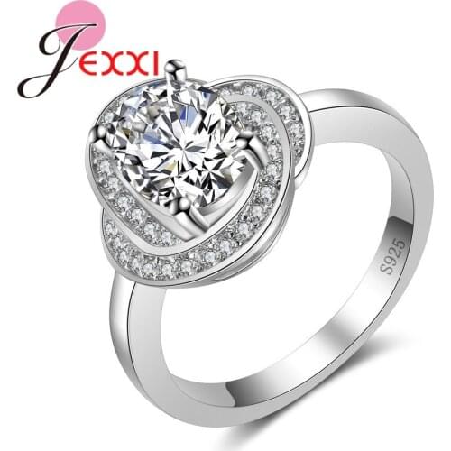 925 Sterling Silver Lovers Rings with Top Quality Cubic ZirconiaValentines Gifts Flower Style Finger Rings For Women