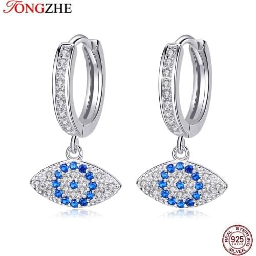 TONGZHE 925 Sterling Silver Evil Eye Drop Earrings For Women Angel Wings Blue Stone Zircon Fashion Jewelry 2019 Gifts for Girl