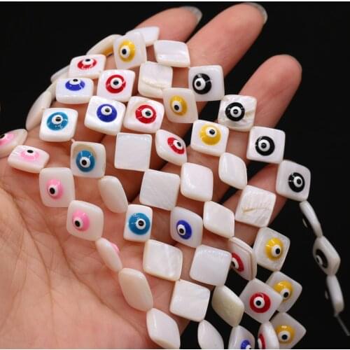 10mm White Natural Shell Beads Rhombus Mother of Pearl Shell Evil Eyes Beads for Women Jewelry Making DIY Necklace Earrings Gift