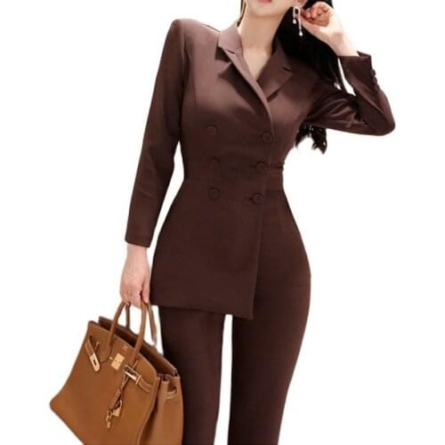 2019 Office Ladies Irregular Double Breasted Women Jumpsuit Notched Elegant Ankle-length Pant Jumpsuits Slim Waist Long Playsuit