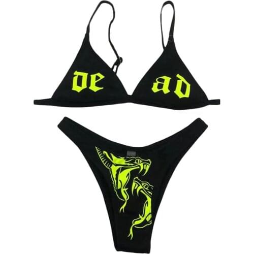 Women Punk Style Bikini 2021 New Sexy Skeleton Scorpion Print Bikini Tank Tops Briefs Two-Pieces Set Ladies Swimsuit