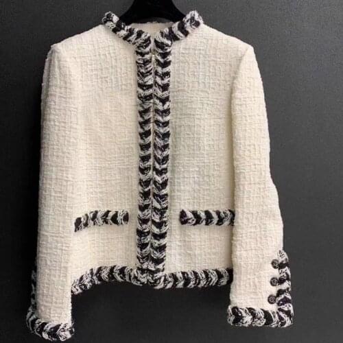 European Brand Designers Winter Coat Women 2020 Fashion Vintage Patchwork Short Woolen Coat Women White Slim Jacket