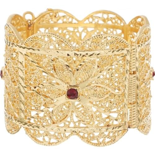 Golden Wedding Rhinestone Bangle Cuff Bracelet Lady Armband Bohemian Ethnic Holiday Gift Jewelry