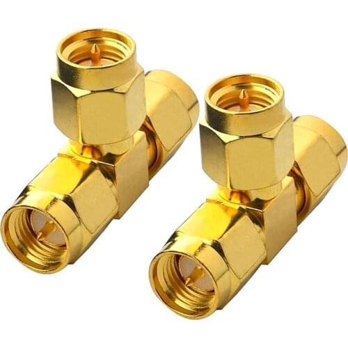100PCS SMA Male to Two SMA male Triple T RF Adapter Connector 3 way Splitter for Antenna Mobile Repeater Booster Converter