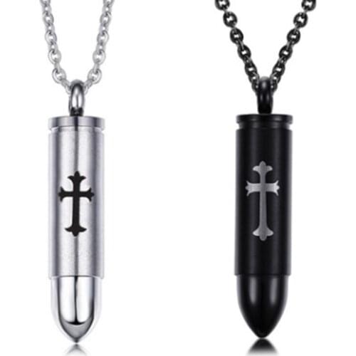 2021 Europe And America Style And Fashion Personality Jewelry Titanium Steel Laser Pattern Bullet Pendant Suitable For Men