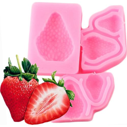 3PCS/set Strawberry Fruit Chocolate Making Silicone Molds Cupcake Topper Fondant Cake Decorating Tools Candy Polymer Clay Moulds