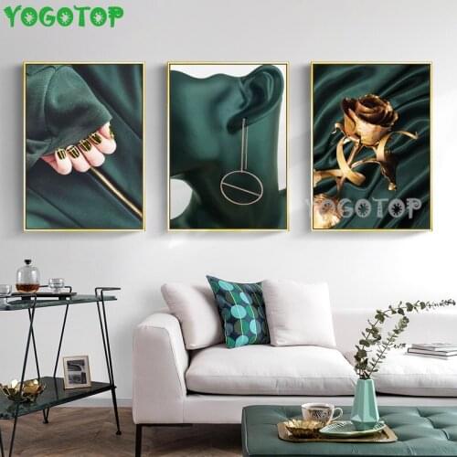 5d DIY Diamond Painting Green Abstract Woman Copper Color Flowers 5D full Drill puzzle mosaic Diamond Embroidery 3pcs ML1406