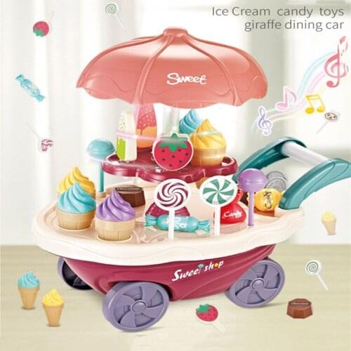 36Pcs/ Set Safety Children Plastic Toys Ice Cream Candy Kitchen Game For Baby Kids Pretend Play Food Educational Classic Trolley