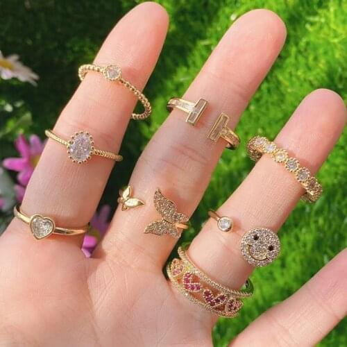 5pcs/lot Amazing ring jewelry,hot cz micro pave butterfly heart smile face Finger ring jewelry gift