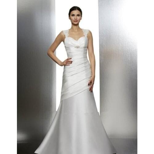 Satin pleated mermaid features soft corded schiffli lace build-up keyhole bridal gown vestido de noiva mother of the bride dress