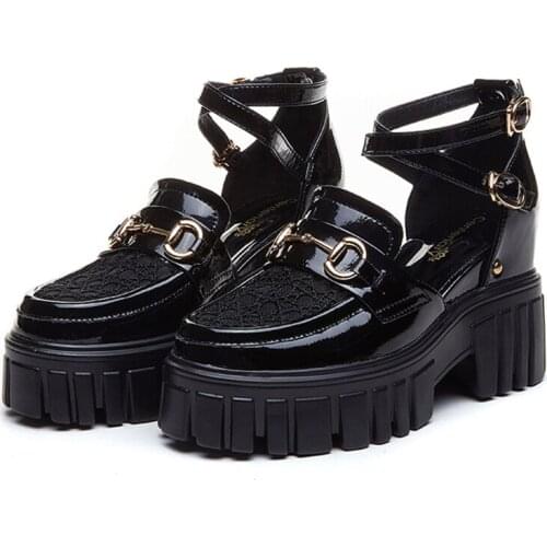 Summer Women Sandals Shoes Flatform Ankle-strap Golden Monk Straps Girls Block Platform Hidden Heels Party Shoes