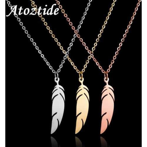 Atoztide Minimalist Stainless Steel Rose Gold Feather Necklace Pendant 3D Leaf Chain Necklace Ketting Christmas Gift