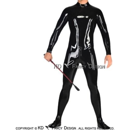Black Sexy Latex Catsuit With Feet Socks Back Open And Zipper Rubber Bodysuit Overall Zentai Body Suit LTY-0250
