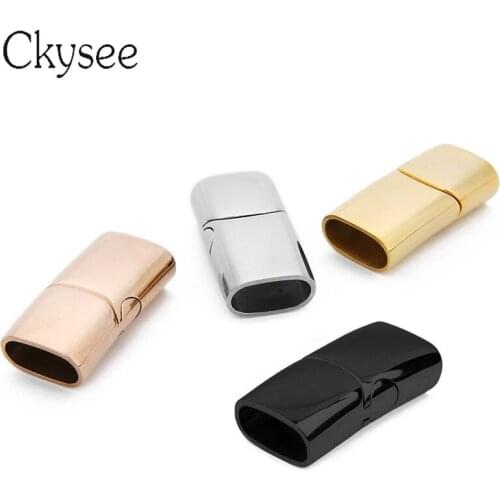 Ckysee 1Set Stainless Steel Square Oblate Buckle Magnetic Clasps Hook Findings Flat Leather Bracelet For Diy Jewelry Making