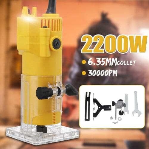2200W Electric Hand Trimmer Wood Router 6.35mm Woodworking Laminator Carpentry Trimming Cutting Carving Machine Power Tool Set