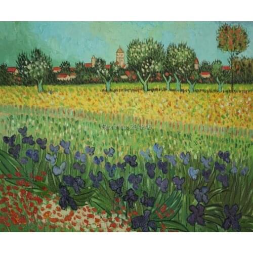 Handpainted Van Gogh Painting Reproduction View of Arles with Irises Landscape Canvas Painting Wall Decor Unframed