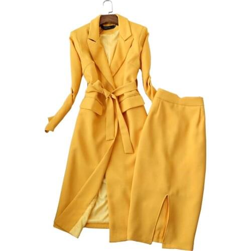 2 piece set women fashion suit female autumn new fashion slim long sleeves long suit windbreaker + high waist skirt two-piece