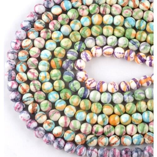 4mm-10mm Natural 7 Styles Stripes Rain Stone Green Pink Round Beads For Jewelry Making Space Loose Beads DIY Bracelet Strand 15"