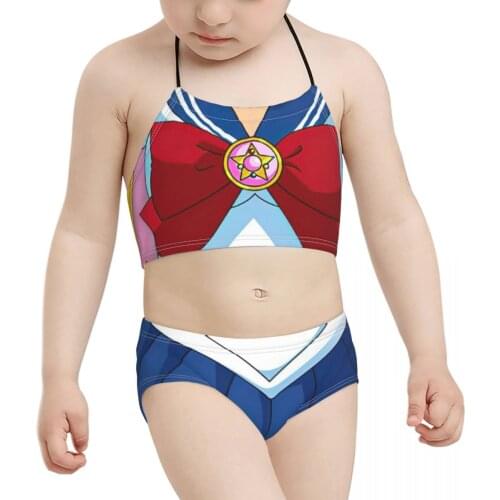 2021 Japanese Anime Kid Girls Swimwear Children Print Bandage Cosplay Harajuku R370 Bikini Wholesale Baby Girl Swimming Suit