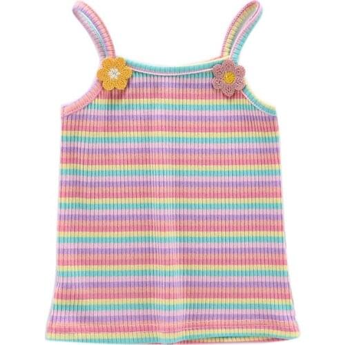 Summer Baby Undershirt Singlet Girls Shirts For Children Cartoon Cotton T-shirt Little Flower Chromatic Stripe Tops Camisoles