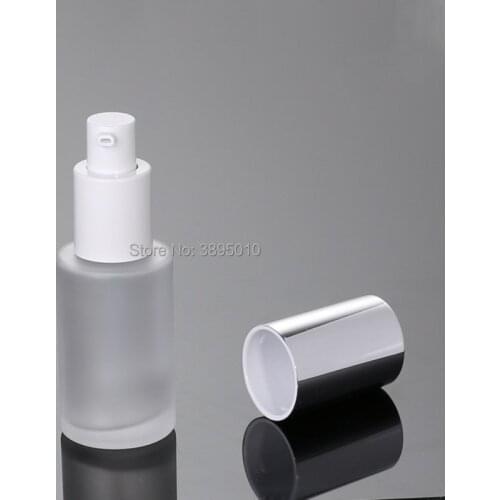 30ml frosted glass bottle with press pump, empty glass 30ml lotion bottle ,Cosmetic Packaging 1 ounce glass bottle F820
