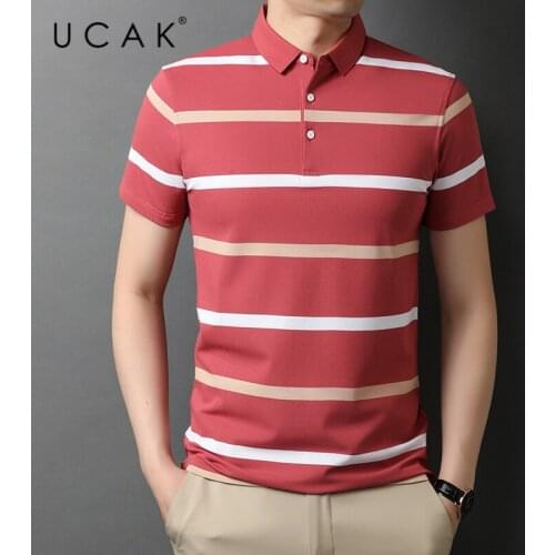 UCAK Brand Classic Striped Turn-down Collar Short Sleeve T-Shirts Summer New Streetwear Tops Casual Cotton T Shirt Homme U5531