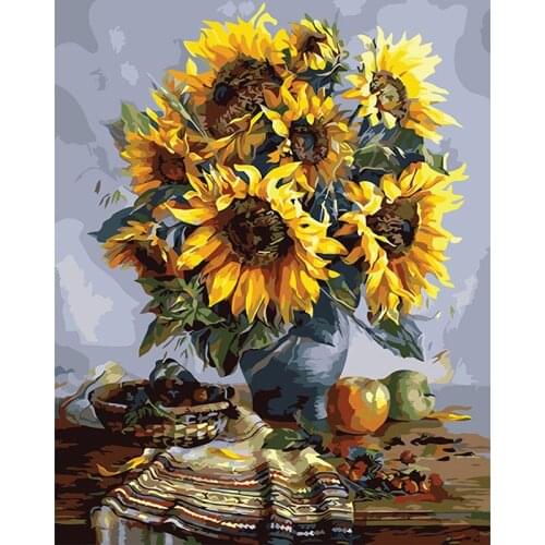 "Sunflower & best wish" DIY Digital Paint picture Kit Painting by Numbers 40*50cm on Canvas Home Decor Wall Poster Gift DY448