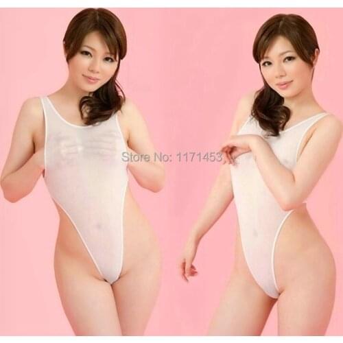 Sexy See Through High Cut Bodysuit Thong Leotard Sleeveless Sheer Milk Silk Spandex Erotic Lingerie Women Underwear Body Suits