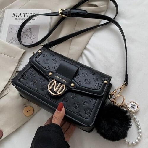 Casual Small Female Crossbody Bags Cute Printed Womens Bag Hair Ball Designer Handbags 2021 Luxury Pu Leather Shoulder Bags Sac