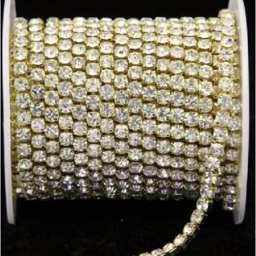 Free Ship SS16 3.6mm 10-Yard-Silver-Gold-Glass-Rhinestone-DIY-Close-Chain-Clear-Trim-Sewing-Craft