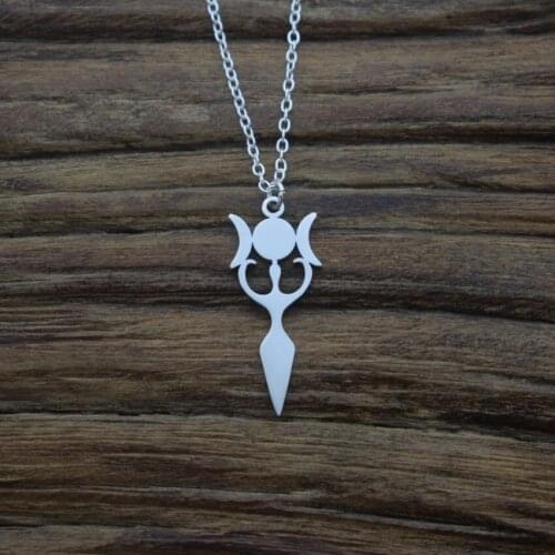Stainless Steel Triple Moon Goddess Pendant Necklace Wiccan Witchcraft Jewelry